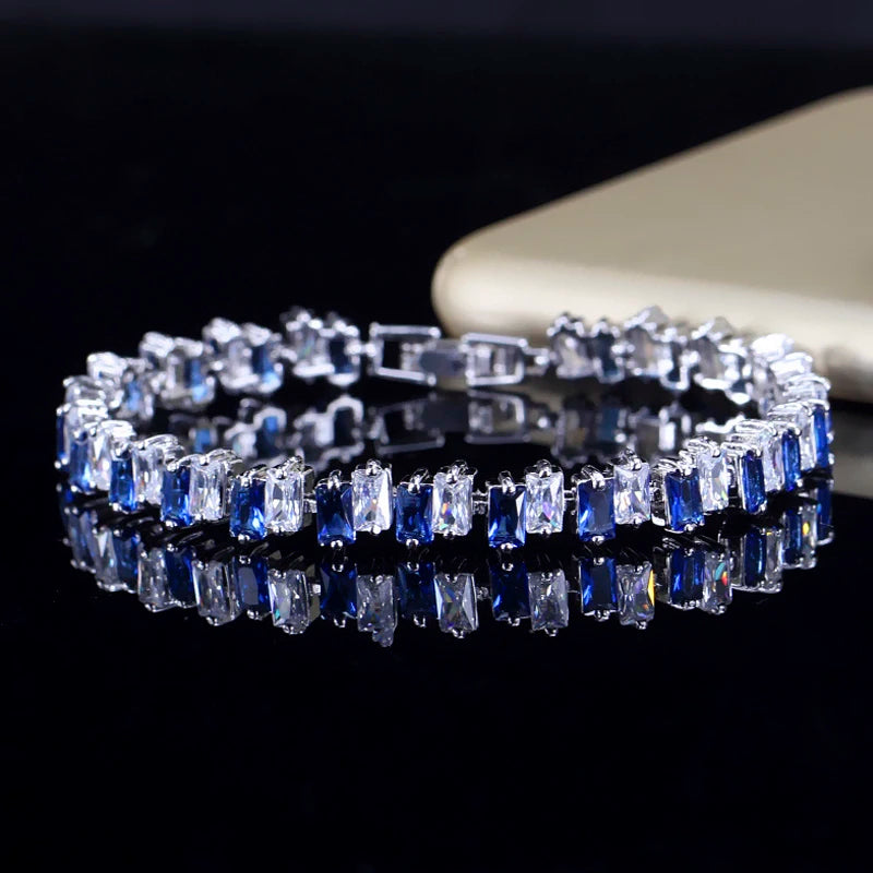 ThreeGraces Sparkling Cubic Zirconia Geometric CZ Tennis Bracelet for Women Wedding Party Dress Jewelry Accessories Gift BR188