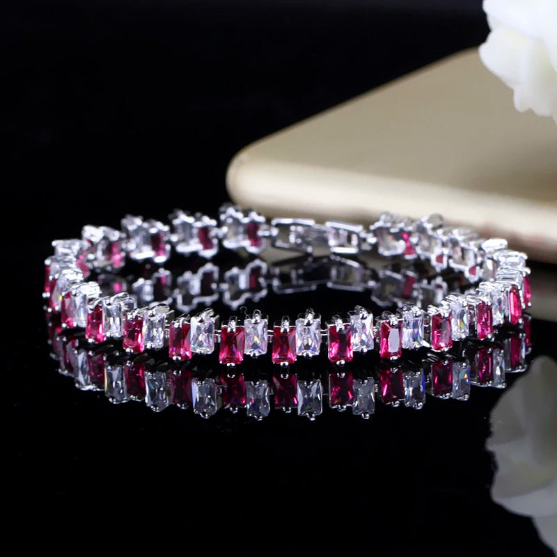 ThreeGraces Sparkling Cubic Zirconia Geometric CZ Tennis Bracelet for Women Wedding Party Dress Jewelry Accessories Gift BR188