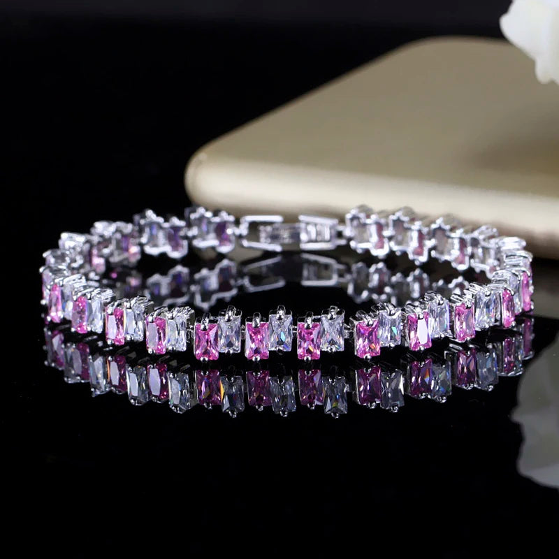 ThreeGraces Sparkling Cubic Zirconia Geometric CZ Tennis Bracelet for Women Wedding Party Dress Jewelry Accessories Gift BR188