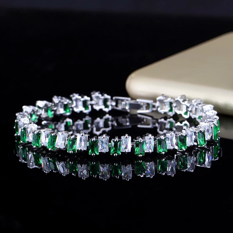 ThreeGraces Sparkling Cubic Zirconia Geometric CZ Tennis Bracelet for Women Wedding Party Dress Jewelry Accessories Gift BR188