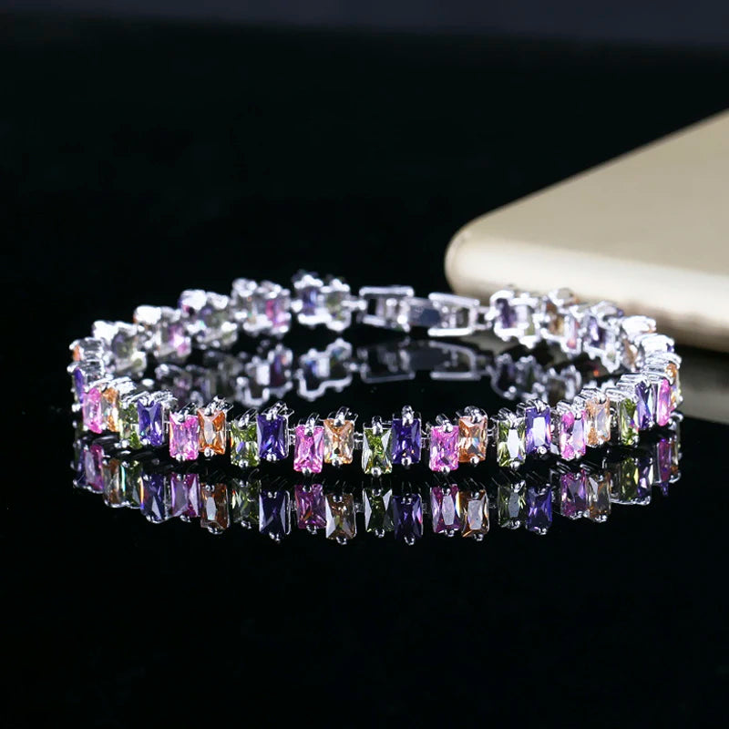 ThreeGraces Sparkling Cubic Zirconia Geometric CZ Tennis Bracelet for Women Wedding Party Dress Jewelry Accessories Gift BR188