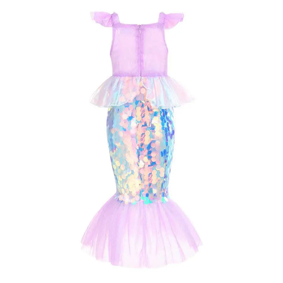 Little Mermaid Ariel Princess Costume Kids Sequined Ruffle Purple Dress For Girls Cosplay Children Carnival Birthday Party Dress