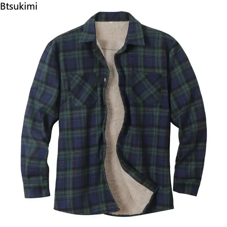 New2025 Men's Plaid Plus Fleece Jacket Autumn Winter Turn-down Collar Button Thickened Shirt Jacket For Men Casual Jacket Shirts