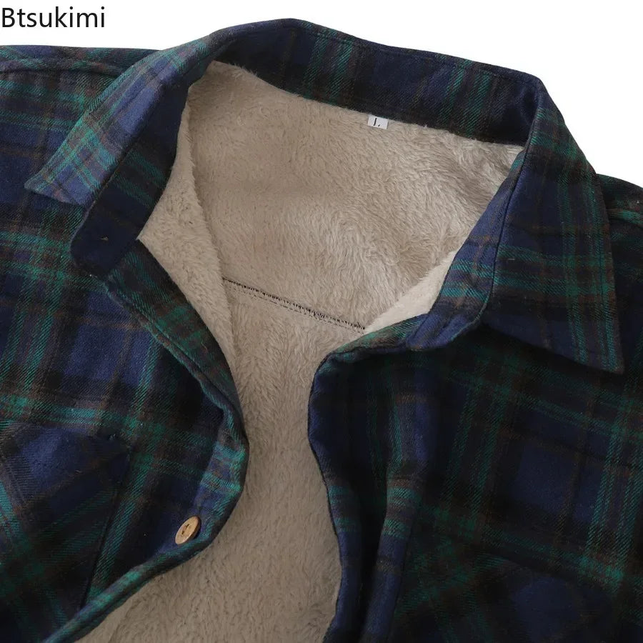 New2025 Men's Plaid Plus Fleece Jacket Autumn Winter Turn-down Collar Button Thickened Shirt Jacket For Men Casual Jacket Shirts