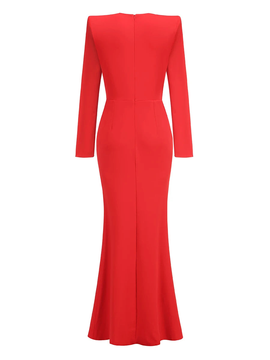 3 Colors New Ins Winter 2024 Women Long Sleeve Red Black Maxi Bodycon Dress Deep V Neck Crystal Evening Party Dress Vestido