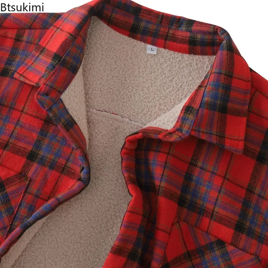 New2025 Men's Plaid Plus Fleece Jacket Autumn Winter Turn-down Collar Button Thickened Shirt Jacket For Men Casual Jacket Shirts