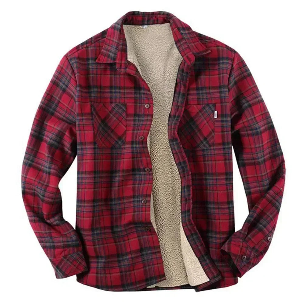 New2025 Men's Plaid Plus Fleece Jacket Autumn Winter Turn-down Collar Button Thickened Shirt Jacket For Men Casual Jacket Shirts